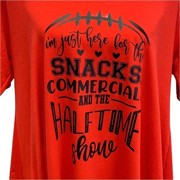 Hand Printed Upcycled Women Large Superbowl Snacks Commercials Halftime Show Tee - Picture 2 of 5